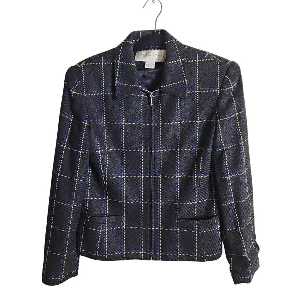 Doncaster Vintage 100% Silk Plaid Woven Blazer Jacket Size 8